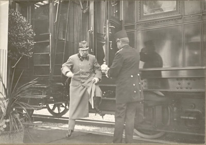 Emperor Franz Joseph leaving his train.